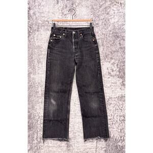 Vintage Levis Jeans 26 In Womens 501 High Rise Raw Hem Black Denim